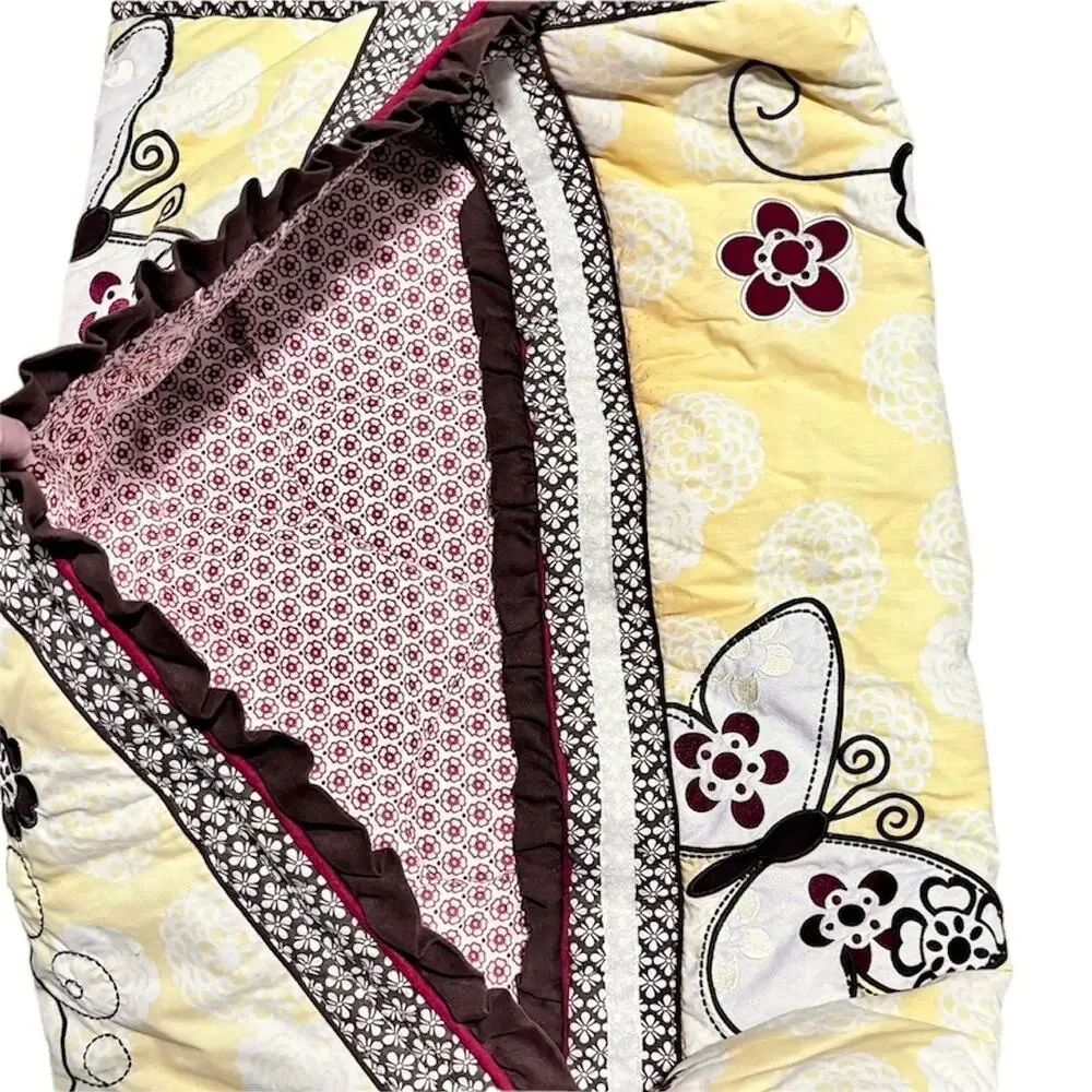 COCALO © Butterflies & Flowers Yellow & Brown Baby Nursery Large Sham 37” x‎ 20”